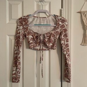 Psychedelic  Patterned Cropped Long Sleeve Top